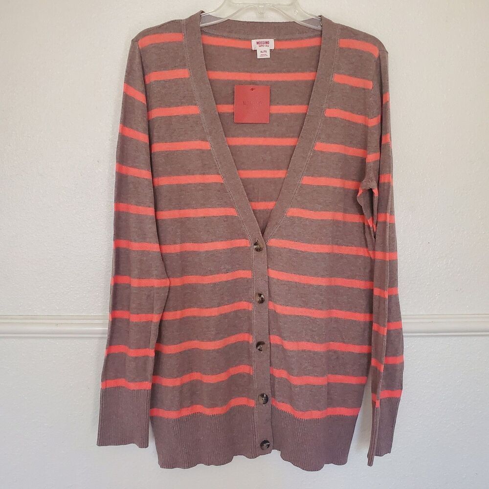 Mossimo Supply Co. Women's XL Boyfriend Cardigan Sweater Brown Orange Striped